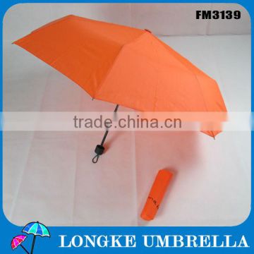 brighter orange color black steel shaft 3 fold umbrella/manual open umbrella