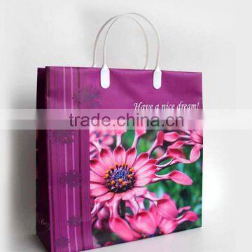 LDPE plastic bag with plastic handle with daisy printing