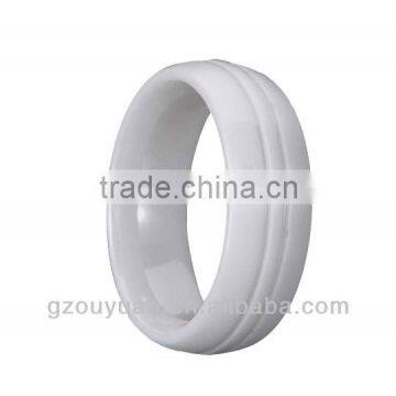 New Grooved White Ceramic Ring, Women's White Ceramic Ring