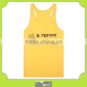 100% customize sleeveless yellow t-shirts /vest oem factory in guangzhou