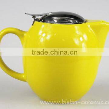 350ml Elegant Yellow Color Glazed Mini Chinese Ceramic Teapot With Stainless Steel Infuser And Lids photo-3