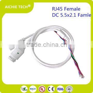 Factory Custom CCTV Camera Connection Cable with RJ45 Female LED Light and DC5.5x2.1 Plug