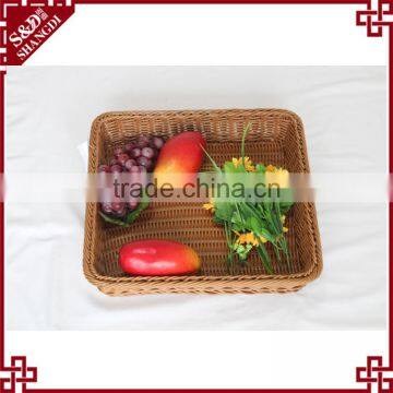 Hand woven customized food storage square shape plastic poly rattan basket for fruit