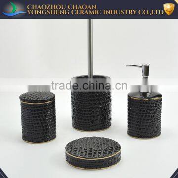 Promotional golden edge ceramic bathroom sets black china manufacturer