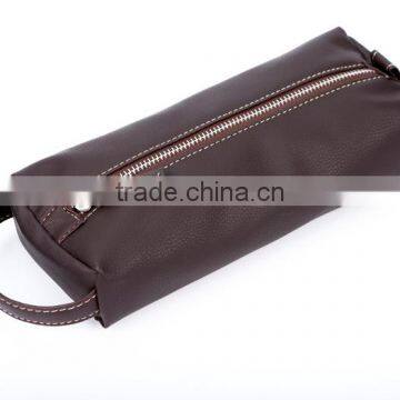Store More Customized Logo Brown Leather Handled Cosmetic Zipper Bag photo-2