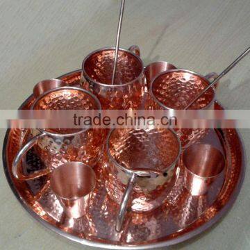 FDA APPROVED 100% PURE COPPER MOSCOW MULE MUG CUPS SET WITH SOLID COPPER SERVING TRAY, SHOT GLASS & STRAWS photo-3