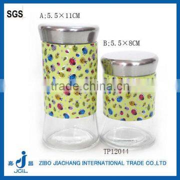 decoratation metal coating cylinder glass spice jars with SS lid