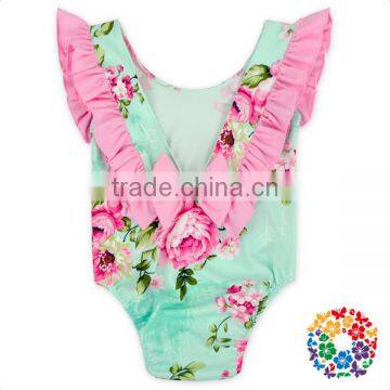 Navy Blue Pink Ruffle Cap Sleeves Baby Girl Dancing Leotards Back Bow Baby Ruffle Rompers Wholesale photo-3