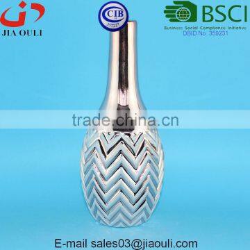 Tall Wave Patterned Electroplating Copper/gold Bowling Shape Ceramic Vase photo-4