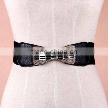 Wholesale rhinestone paved butterfly buckle sex women lady wide PU waist belt