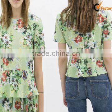 New round-neck joint wavy printing top