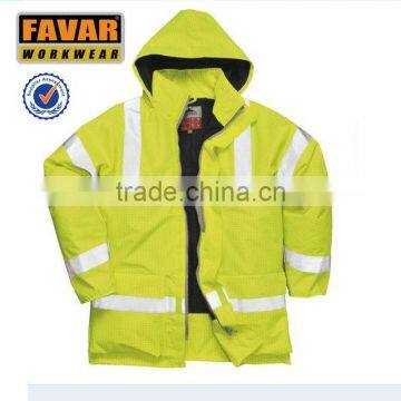 fluorescent green and white color winter jacket with hoody