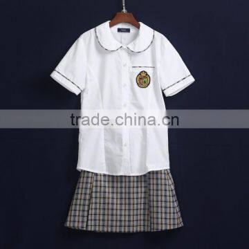 Custom School Wear Sets Girls Short Sleeve Shirt And Pleat Plaid Skirt photo-2