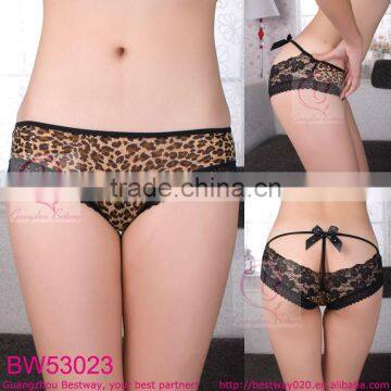 Sexy girl photos of back lace cheeky panty front printed leopard back with rhinestone strip panty