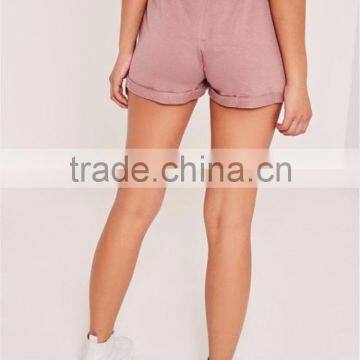 Wholesale Blank Shorts Lightweight Satin Stretch Waistband Shorts Turn Up Jogger Shorts Pink photo-4