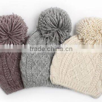 Warm knitted pom pom beanie winter hat