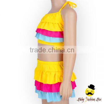 Fashion Max Children Colorful Ruffle Separable Rainbow Little Girl Swimwear Suit Clothes photo-2