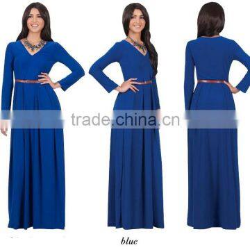 New 2016 Women's V-Neck Long Sleeve Elegant Evening Muslim Dress Abaya photo-2