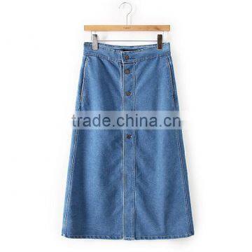 EY0582A 2015 New Style Women Tall Waist Pure Color Single-breasted Cowboy Short Skirt in Front of it