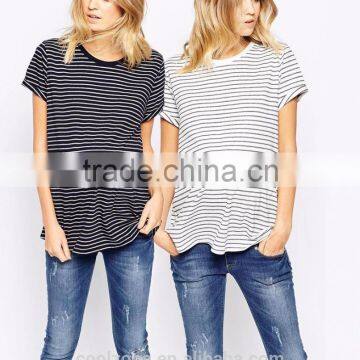 100% Cotton Striped Design Soft-touch Jersey Maternity Clothes t Shirt for Pregnancy