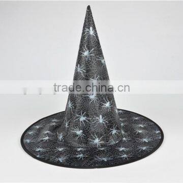 Black Cobweb Spider Printed Witch Taffeta Witch Hat for Halloween Costume photo-5
