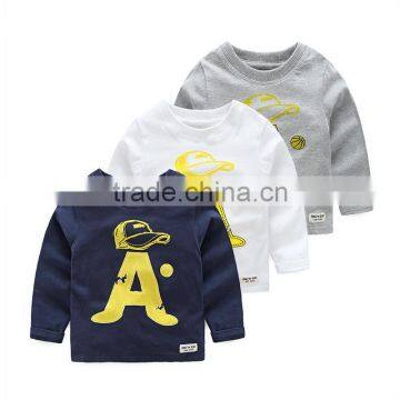 Wholesale spring cotton long sleeves boys kids round neck t-shirt