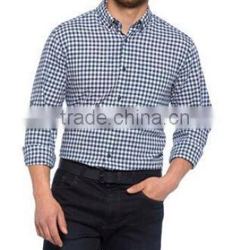 Navy check Long Sleeve Buttoned Men Shirt