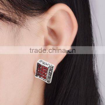 Customized Insert Red Diamond Unisex Sterling Silver Stainless Steel Hiphop Earrings Wholesale photo-2
