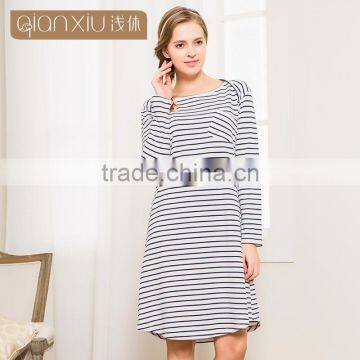 Qianxiu Low MOQ Colorful Cheap Cotton Striped Nightgown