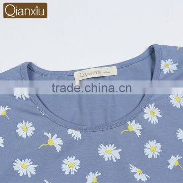 Perfect Qianxiu Summer Short Sleeve Daisy Dress Printed Girls Lounge Wear Night Skirt photo-5