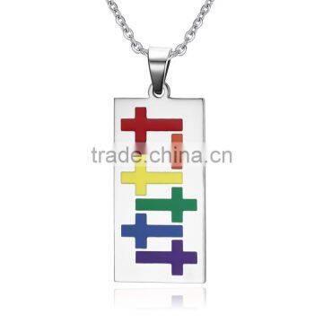 Enamel Pride Rainbow Stainless Steel Gay Lesbian LGBT Jewelry Pendant Necklace