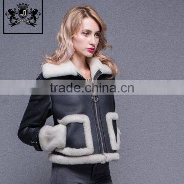 Fashion winter double face coat sheepskin jacket women motorcycle stylish leather jacket