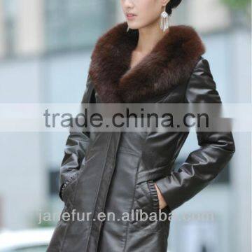 Genuine Pig Leather Jacket with Fox Fur Collar OEM Wholesale/Retail