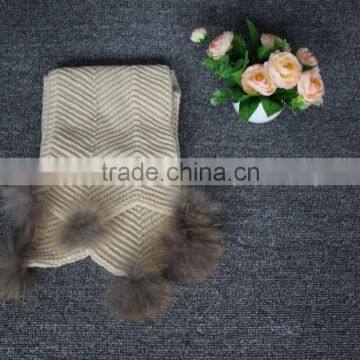 Winter plain color knitted scarf fur ball decoration