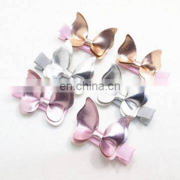 Baby Butterfly Hair Clip Gold Pink Leather Baby Barrettes For Girl Hairbows