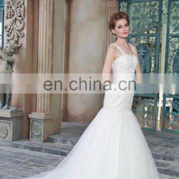 Exquisite Appliqued and Beaded See Through Back Mermaid Lace Straps Tulle Wedding Dress Bridal Gown