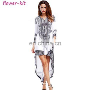 Women's V Neck Pattern Floral High Low Irregular Maxi Dress