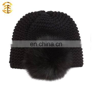 Top Selling Products Baggy Fox Fur Ball Knitting Beanie Hat in Alibaba