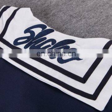 China Supplier 2016 Women Navy Blue Sailor Collar T-Shirt Lady Embroideried Blue Short Sleeve Tops photo-5