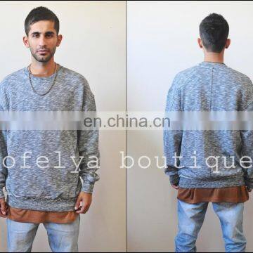 Raw Edge Waistband 80's Sweater / Oversized Fit / Dropped Shoulder / Rear Neck Badge