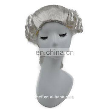 MCW-2353 New 2017 synthetic men wig silvery curly hair wig fancy dress costume judge wig