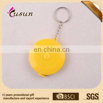 Best Advertising round shape custom printed logo promotional gift plastic mini measuring tape keychain