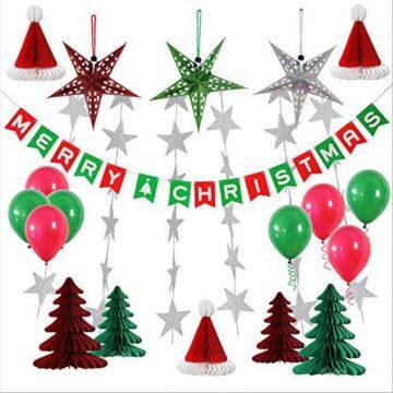 Paper Honeycomb Party Decorations Merry Christmas tree hat star balloon Bunting Banner Flag