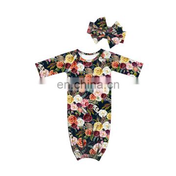 Navy Flower Printed New Born Sleep Bag Toddler Clothing Girl Baby Sleep Gown