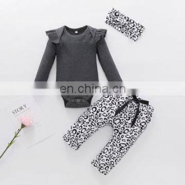 2020 Girls European and American Multicolor Creeper Long Sleeve Romper Rose Floral Pants With Headdress Three Piece Set photo-5