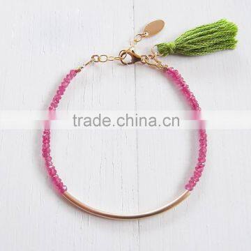 Fashion shining crystal bead logo tag bracelet with tassel charm