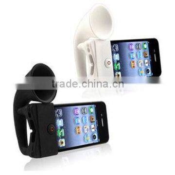Black Silicone Horn Stand Speaker for Apple iPhone Amplifier Power Loudspeaker