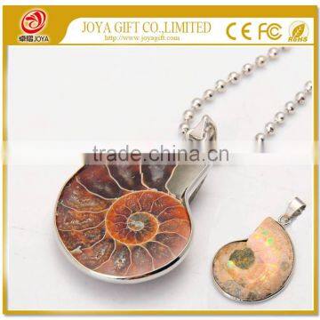 Silver color Natural Ammonite handmade wrapped Conch Pendant Necklace size 24x35mm