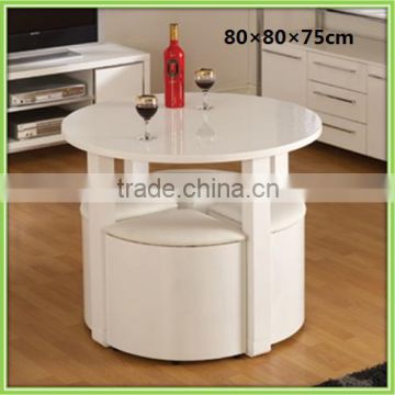 White High Glossy MDF Space Saving Small Round Dining Set in Bazhou