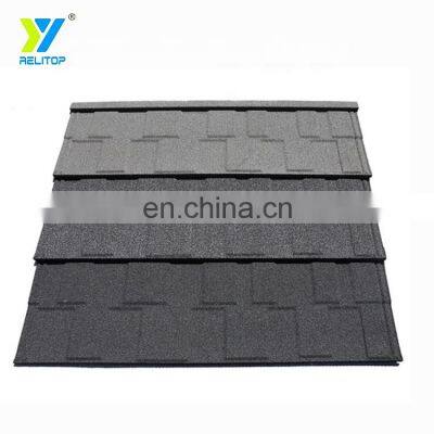 Relitop Shingle Type Black Grey Colors Natural Stone Chips Coated Metal Roof Tile 0.35MM 0.4MM 0.5MM Aluminum Zinc Steel Plate